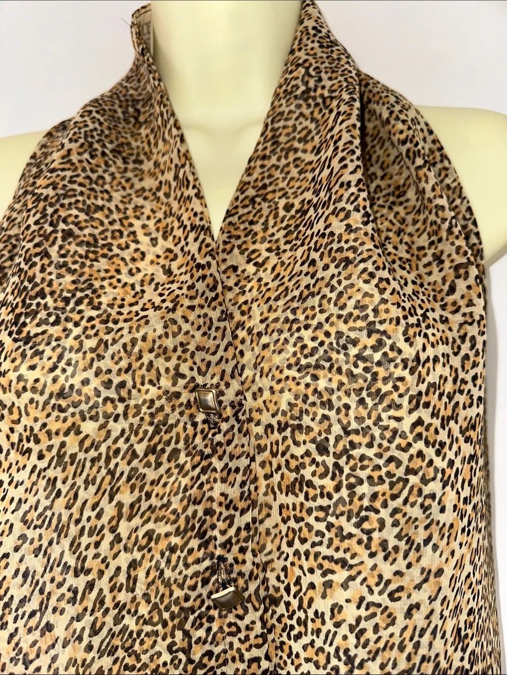 Vintage 80s Accessory‎ Institute Leopard Print Button-Front Polyester Scarf